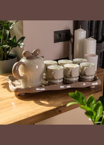 Чайний сервіз Retro на 6 персон керамічний 8 предметів, сірий Yiwu (322503859)