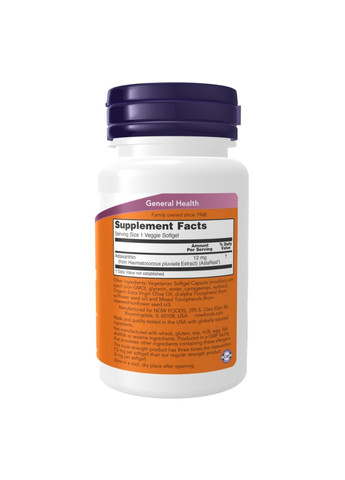Добавка Astaxanthin 12 mg Triple Strength - 60 softgels Now Foods (330105581)