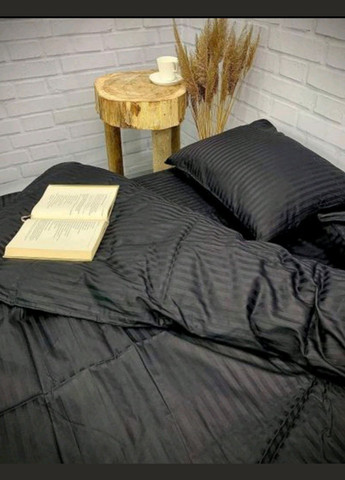 Двуспальный комплект постельного белья Страйп Сатин LUX Черный RW (332627529)