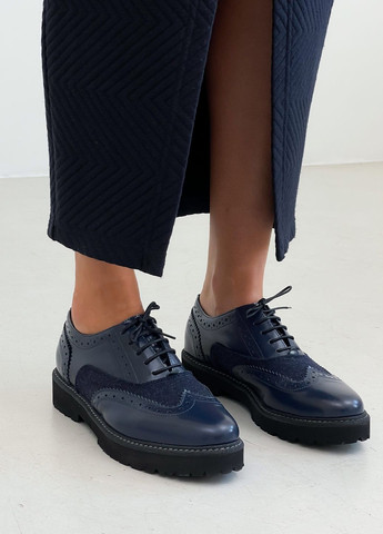 Baldinini Шкіряні темно-сині туфлі-броги Trend броги темно-синій з текстиль, натуральна шкіра, італія — демісезон (329687737)