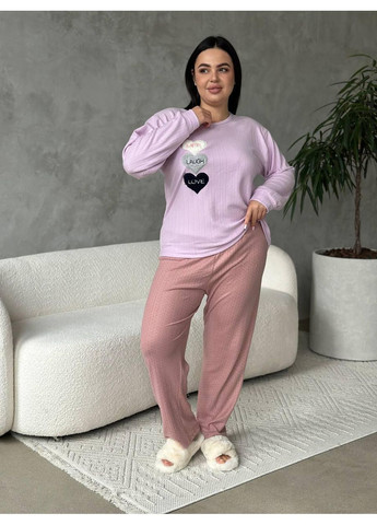 Лавандова жіноча піжама plus size лавандова з серцями / жіночий домашній комплект великий розмір / жіноча турецька піжама No Brand