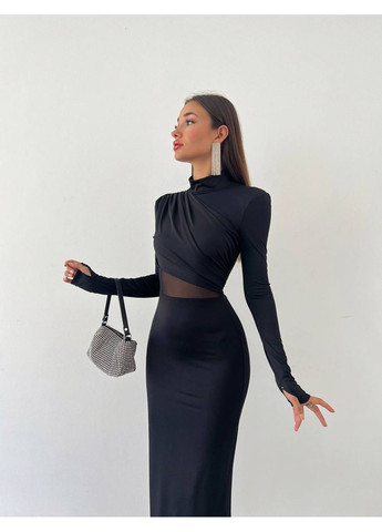 Чорна святковий ніжна чорна сукня з мікродайвінгу 🤍 заміри в описі силуетна DK/DL Мода без кордонів однотонна