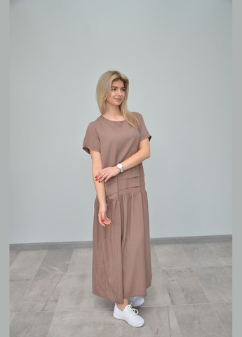 Светло-коричневое женское платье, короткий рукав, разные цвета (размеры: m, l, ) xl, светло-коричневый No Brand однотонное