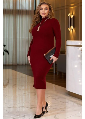 Бордовое платье однотонное в рубчик,, 257r701 No Brand