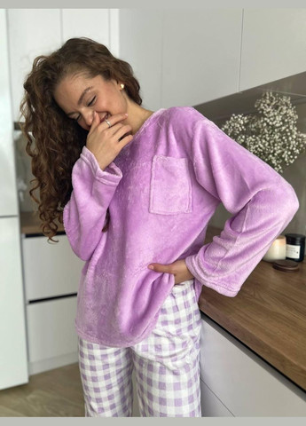 Фиолетовая зимняя домашний уютный костюм-пижама футболка + брюки Vakko