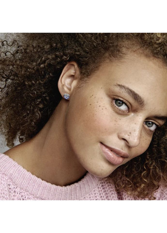 Серебряные серьги-кольцаПандора "Голубая фиалка" Kabluchka (355346140)