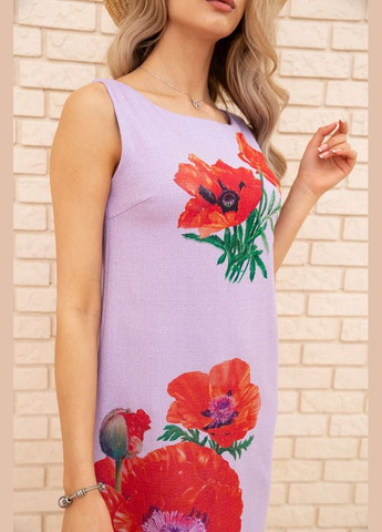 Сиреневое повседневный короткое платье с цветами без рукавов из льна повседневное сиреневое (sku_172r019-1) No Brand с рисунком