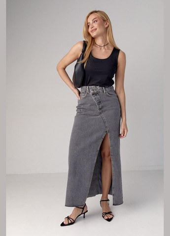 Джинсова спідниця з розрізом та бічним гульфіком Lurex (293814158)