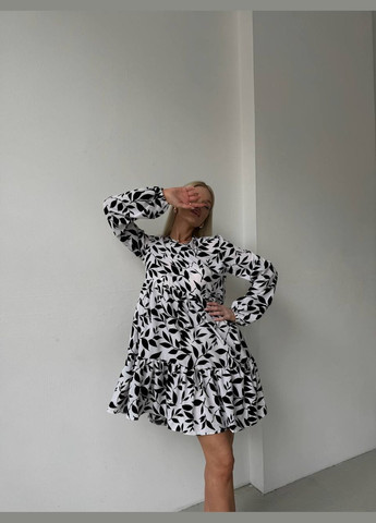 Черно-белое кэжуал женское платье софт No Brand с цветочным принтом
