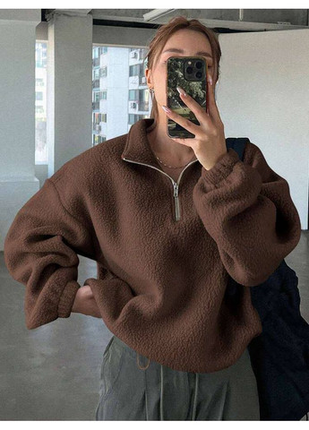 Коричневий жіночий світшот із коміром та блискавкою однотонний блискавка (366431300)