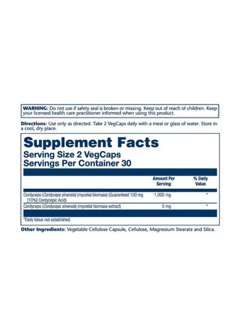Кордицепс Cordyceps Mushroom Extract 500 мг, 60 капсул. Solaray (365754583)