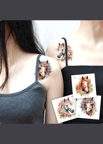 Набір тимчасових татуювань "Коні" Horses-20-01 розмір 6х6 см Fresh Tattoo (341677603)