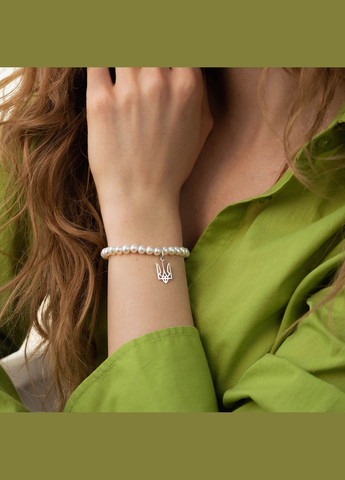 Срібний браслет Герб України - Тризуб з перлами 1051 15 15 Oniks (278363578)