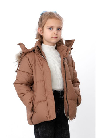 Кавова зимня зимова куртка для дівчинки однотонна з капюшоном (p-18512) Носи своє