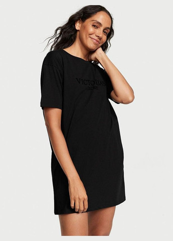 Ночная рубашка Cotton Sleepshirt Logo XS/S черная Victoria's Secret (282964891)