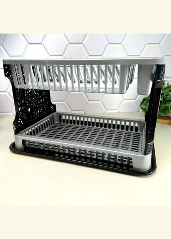 Пластиковая двухъярусная сушилка для тарелок Металлик, Efe Plastics (303212888)