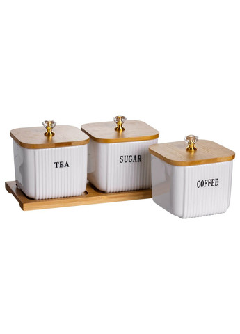 Набір фарфорових банок 3 шт. з бамбуковими кришками для зберігання чаю кави цукру контейнери для сипких продуктів Yiwu (370432290)