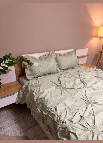 Постільна білизна Євро 200х220 наволочка 70х70 2шт Оливковий (П4-satin-zhatka-ser-002-01) No Brand (348094926)