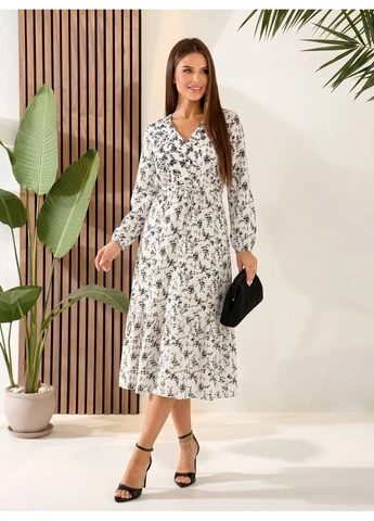 Молочна літня сукня міді із завищеною талією Fashion
