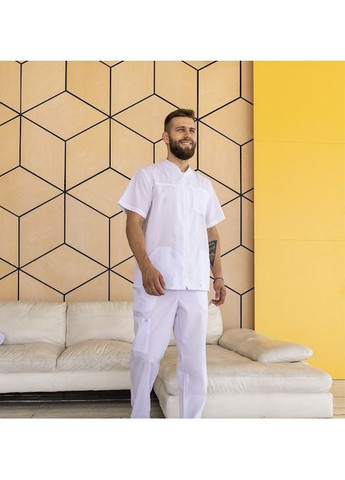 Білий демісезонний костюм медичний чоловічий титан бавовна короткий рукав 44, блакитний No Brand