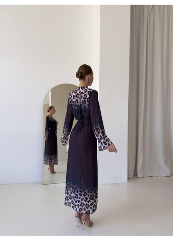 Женская шифоновая легкая леопардовая туника длинная / Женский прозрачный шифоновый халат-туника с поясом No Brand (369369750)