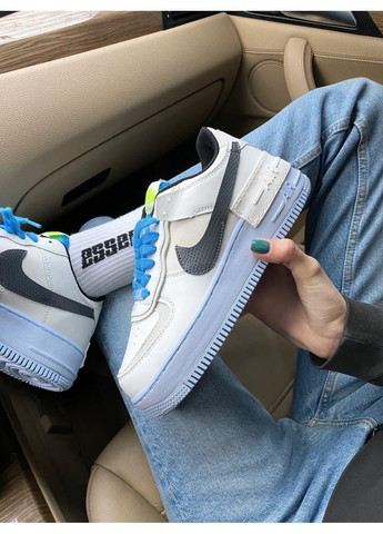 КРОССОВКИ ЖЕНСКИЕ NIKE AIR FORCE 1 SHADOW BLUE 1 НАЙК АИР ФОРС 1 ПРЕМИУМ No Brand белые демисезоны (367167534)