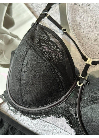 Черный комплект женского нижнего белья с портупеей черный Lanny Mode