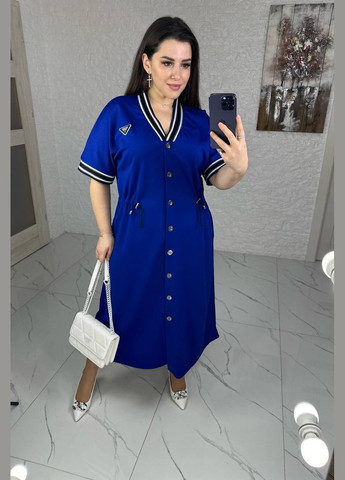 Синее женское платье-халат свободного кроя цвет электрик р.62/64 452247 New Trend