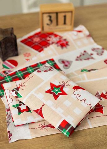 Набір комплект святкових новорічних бавовняних бавовняних рушників серветок для кухні 5 штук 35х75 см (478754-Prob) Прикраса Unbranded новорічний комбінований