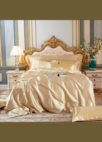 Атласна постільна білизна Полуторний Кремовий 145 x 210 з простирадлом на гумці (141406) No Brand (308754840)