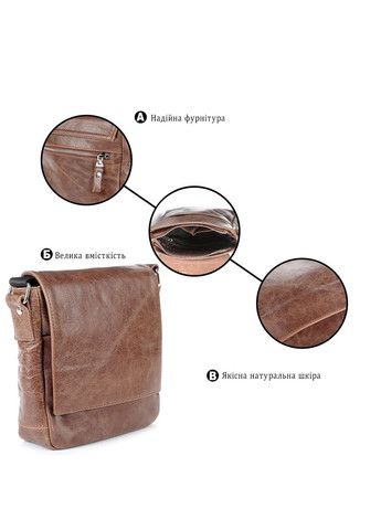 Шкіряна сумка крос боді чоловіча месенджер через плече коричнева 00978 Shvigel (329195269)