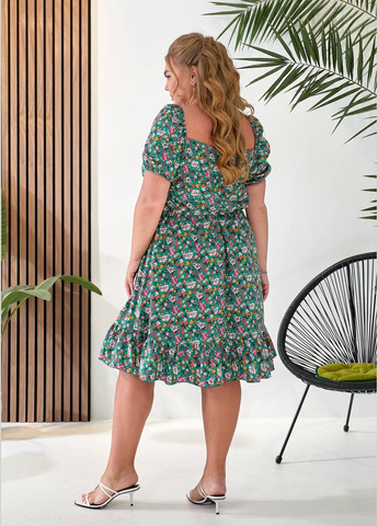 Зелена повсякденний, кежуал, коктейльна, вечірня жіноча сукня кльош Україна з квітковим принтом