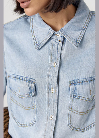 Голубой праздничный, повседневный, кэжуал, джинсовая рубашка No Brand с длинным рукавом