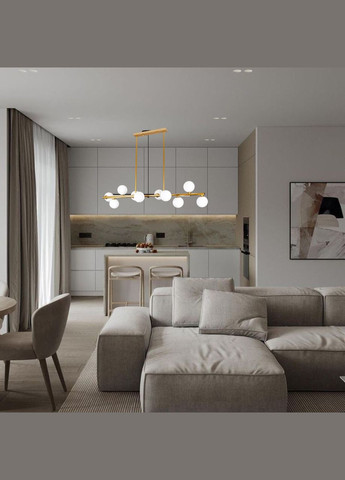 Золота довга люстра на 10 ламп з білими кулями (61-J2023-10 BRONZE+WH) No Brand (370071023)