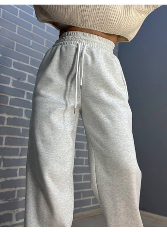 Брюки женские W 6632 спортивные джоггеры утепленные двойная белая резинка на талии светло серые No Brand (306456896)