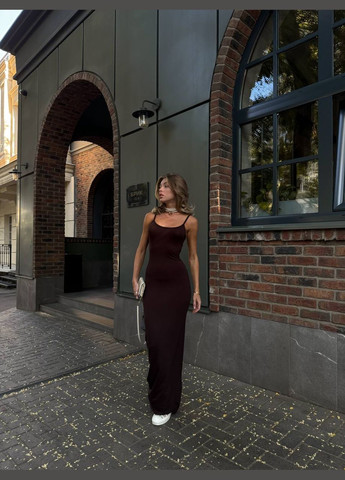 Коричнева повсякденний, вечірня жіноча довга сукня силуетна No Brand однотонна