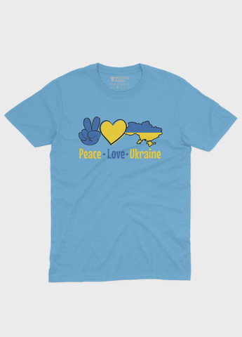 Голубая мужская футболка с патриотическим принтом peace love ukraine (ts001-2-lbl-005-1-040) Modno