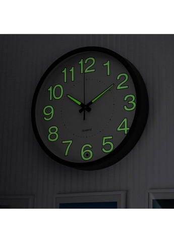 Безшумний настінний годинник люмінесцентний з LED підсвіткою CW-30 (чорний ободок) Losso (366091556)