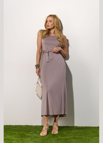 Розово-коричневое элегантное платье из нежной струящейся ткани Triko Bakh однотонное