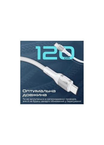 Дата кабель (ek19867) Promate USB-C to USB-C 1.2m 60W PD FletchLink-CC grey (391781652)