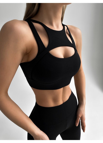 Спортивный топ с пуш ап для фитнеса женский со съемными чашечками, Balance, (черный) FITCRUSH (338379800)