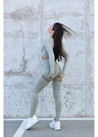 Фітнес костюм PUSH UP, оливковий / Жіночий безшовний спортивний костюм із лосинами ПУШ АП, оливковий / Фітнес комплект для жінок No Brand (367610226)