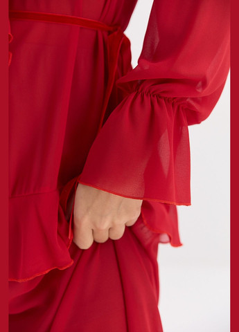 Красное нарядное длинное платье из шифона с рюшами Arjen