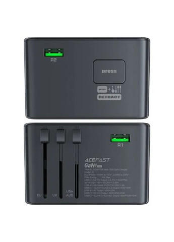 Зарядний пристрій (6974316282495) Acefast 5xUSB 75W (3xUSB-C + 2xUSB-A) Gan Z1 Fast Charger (370014657)