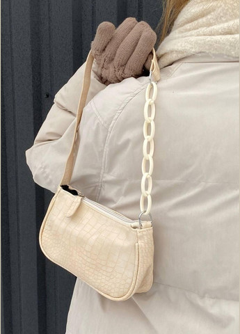 Женская маленькая сумка багет на цепочке ремешке рептилия молочная белая бежевая No Brand (288132517)