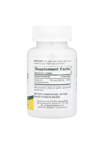 Vitamin D3 5000 IU - 60 softgels Nature's Plus (369397489)