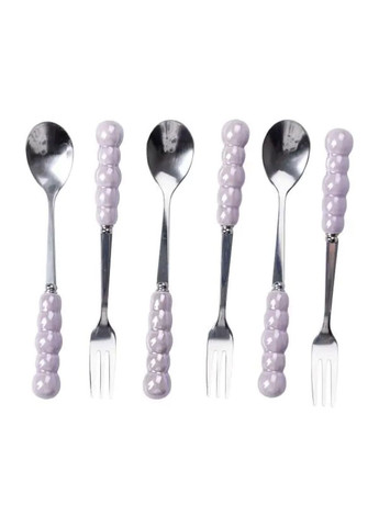 Набір десертних виделок і ложок на 3 персони з підставкою з порцелянау 7 предметів Фіолетовий HP-20-59 Yiwu (369142958)