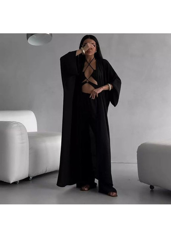 Жіночий чорний костюм-трійка з топом, широкими штанами та довгою накидкою 42-46 и 48-50 Діва (362536067)