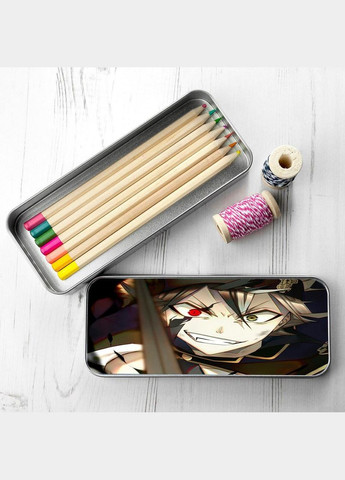 Пенал школьный для мальчика и девочки металлический Черный клевер #003 7*18 см Silver No Brand (309160530)