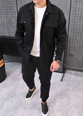 Черный костюм в стиле oversize джогеры и рубашка на заклепках ShopnGo